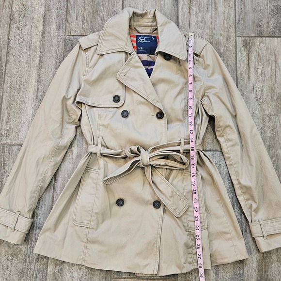 American Eagle Outfitters Trench Coat Womens Size L Khaki Tan Double Breasted - Picture 2 of 11